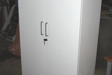 mid height 2 door white cupboard 2 shelves office home oxford