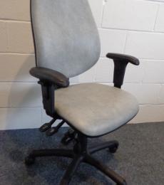 High Back Vinyl Operator Chair, gas lift, lumbar support, Used 